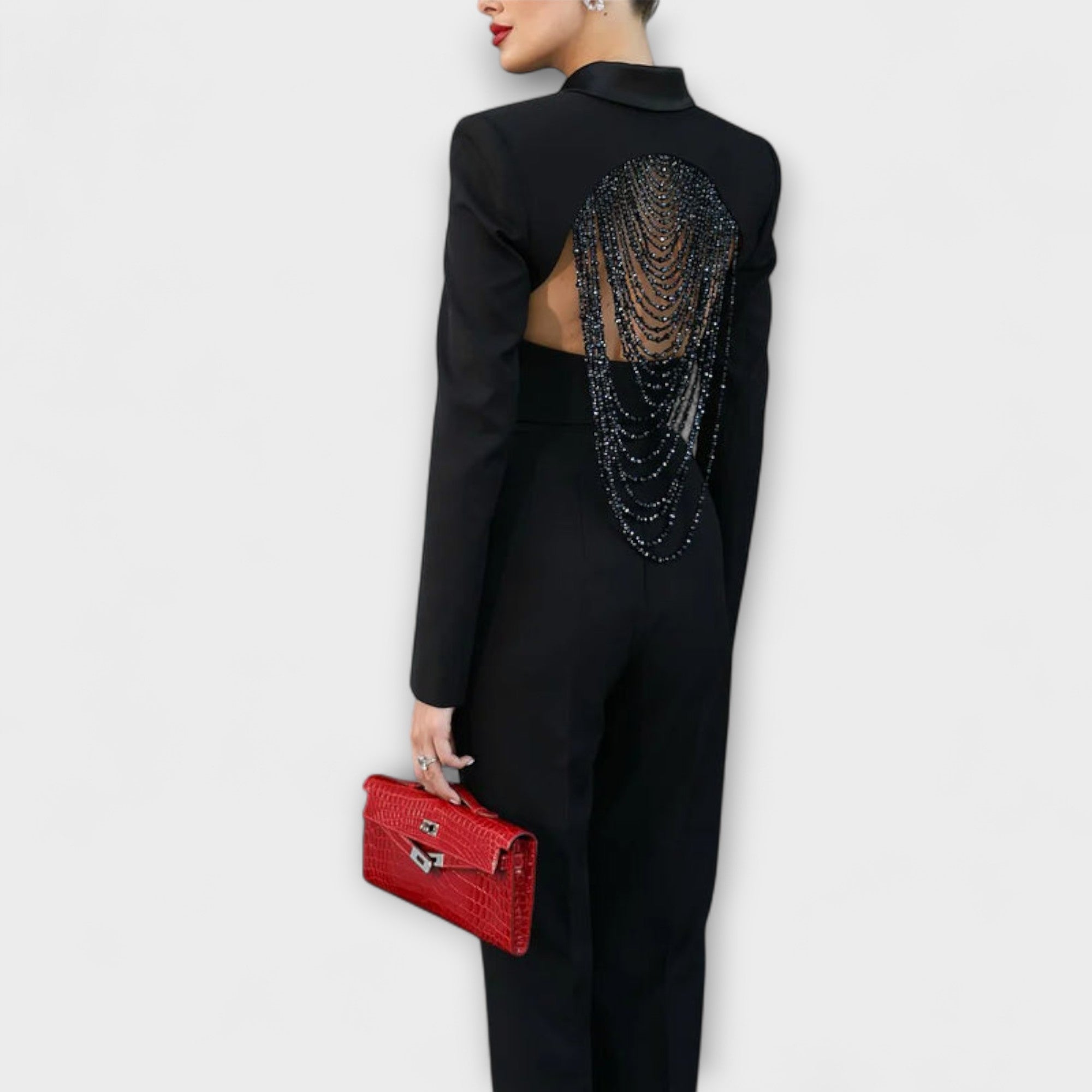 Noa - Set Blazer Corto con Perline Nere e Schiena Scoperta