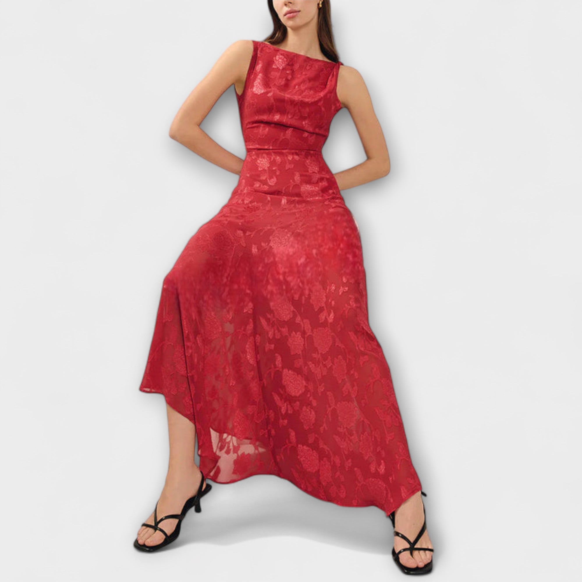 Opal - Elegante Abito Maxy in Jacquard con Schiena Scoperta