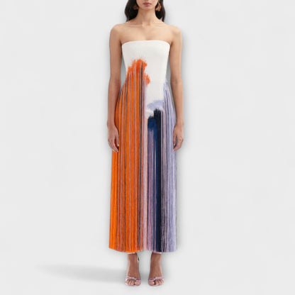 Estate - Elegante vestito color block con frange alla moda