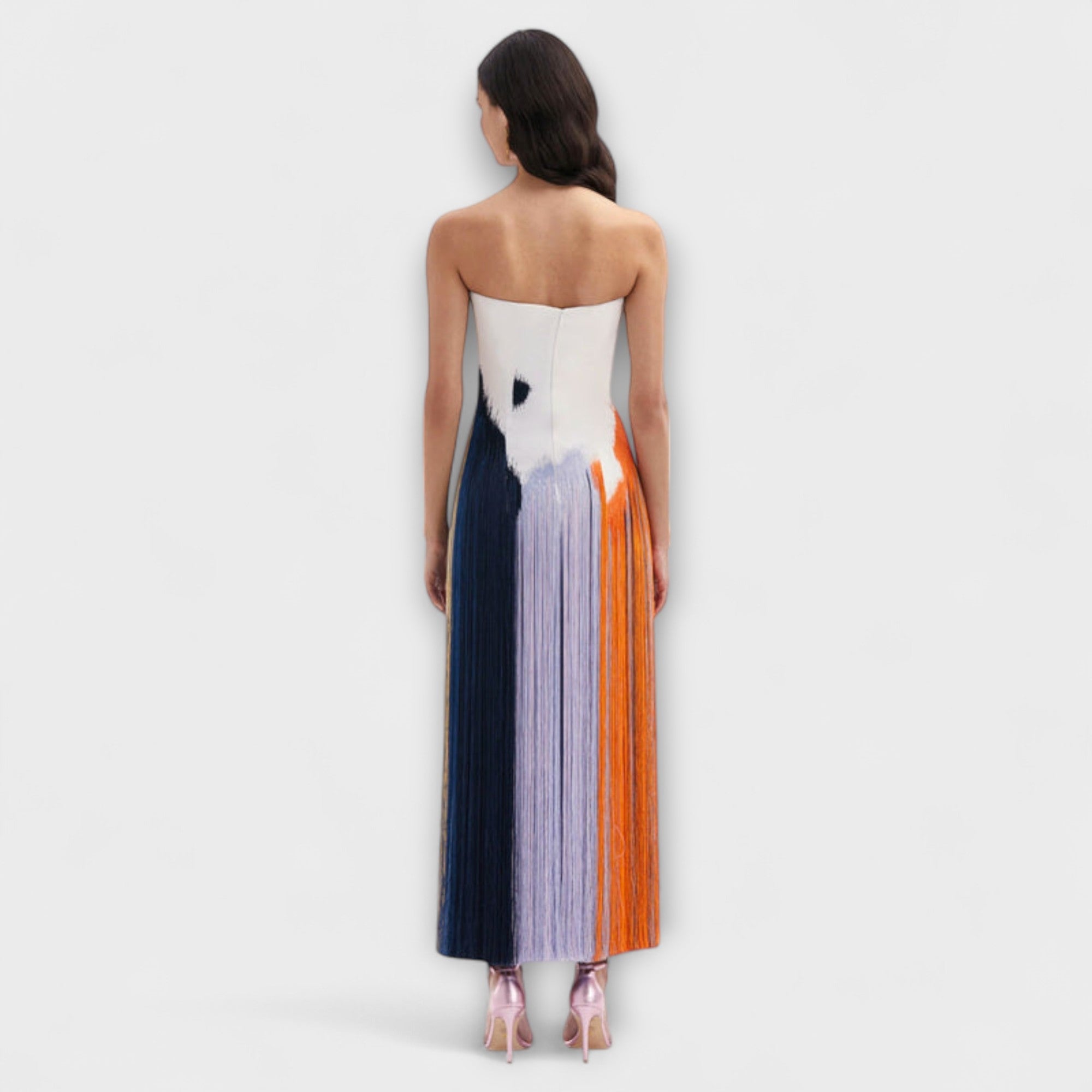 Estate - Elegante vestito color block con frange alla moda