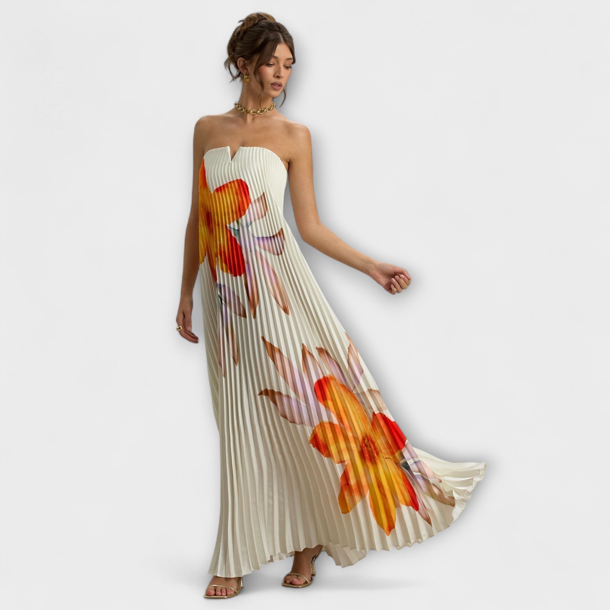 Michelle - Maxi Abito Sweetheart in Stampa Floreale Arancione