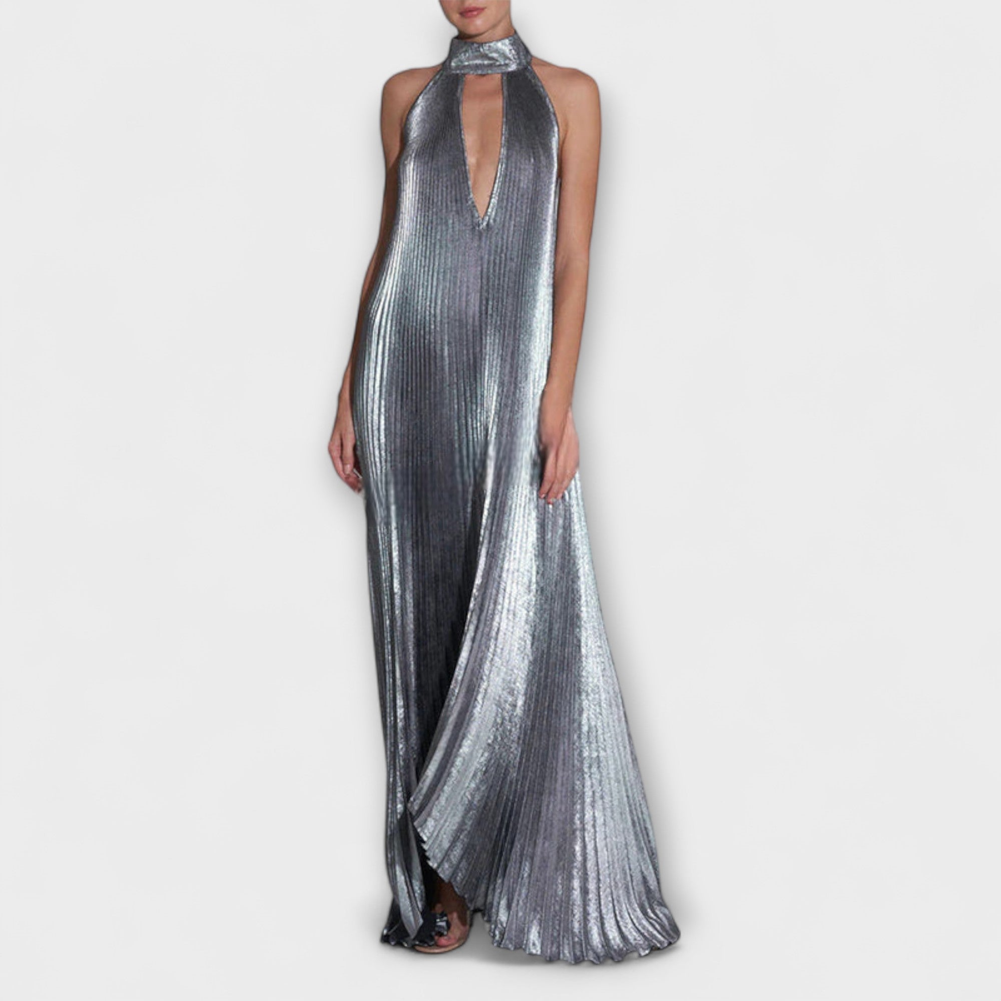 Calliope - Abito Maxy A-Line in Tessuto Metallico Pieghettato