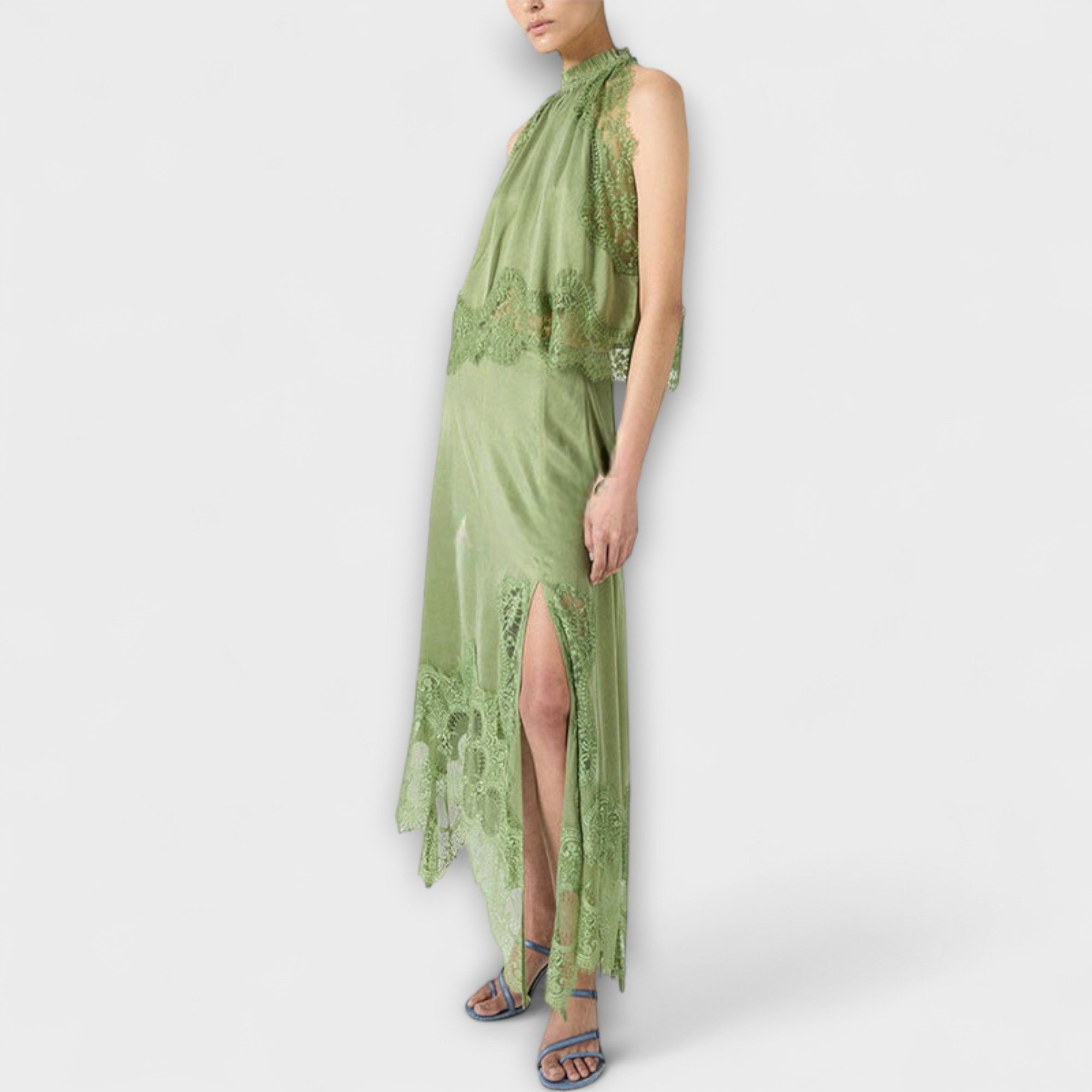 Kaia - Blusa in satin con pizzo e scollo plissettato nel set