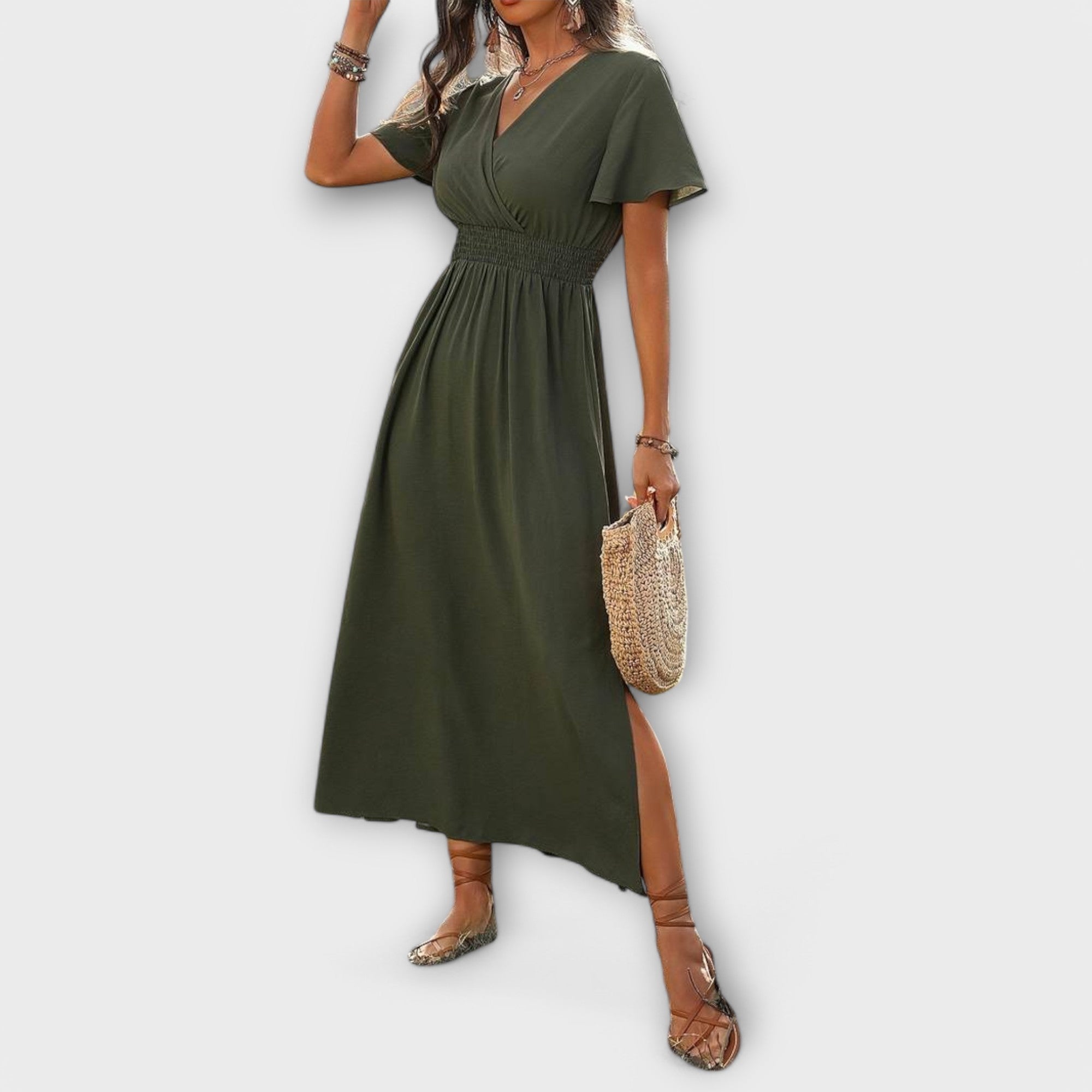 Heather - Elegante abito boho con scollatura a V e maniche lunghe