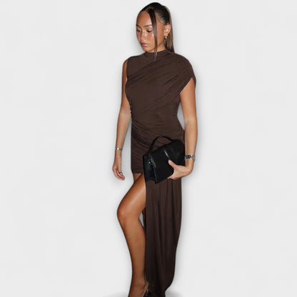 Lila - Abito elegante e aderente con scollatura rotonda e plissé