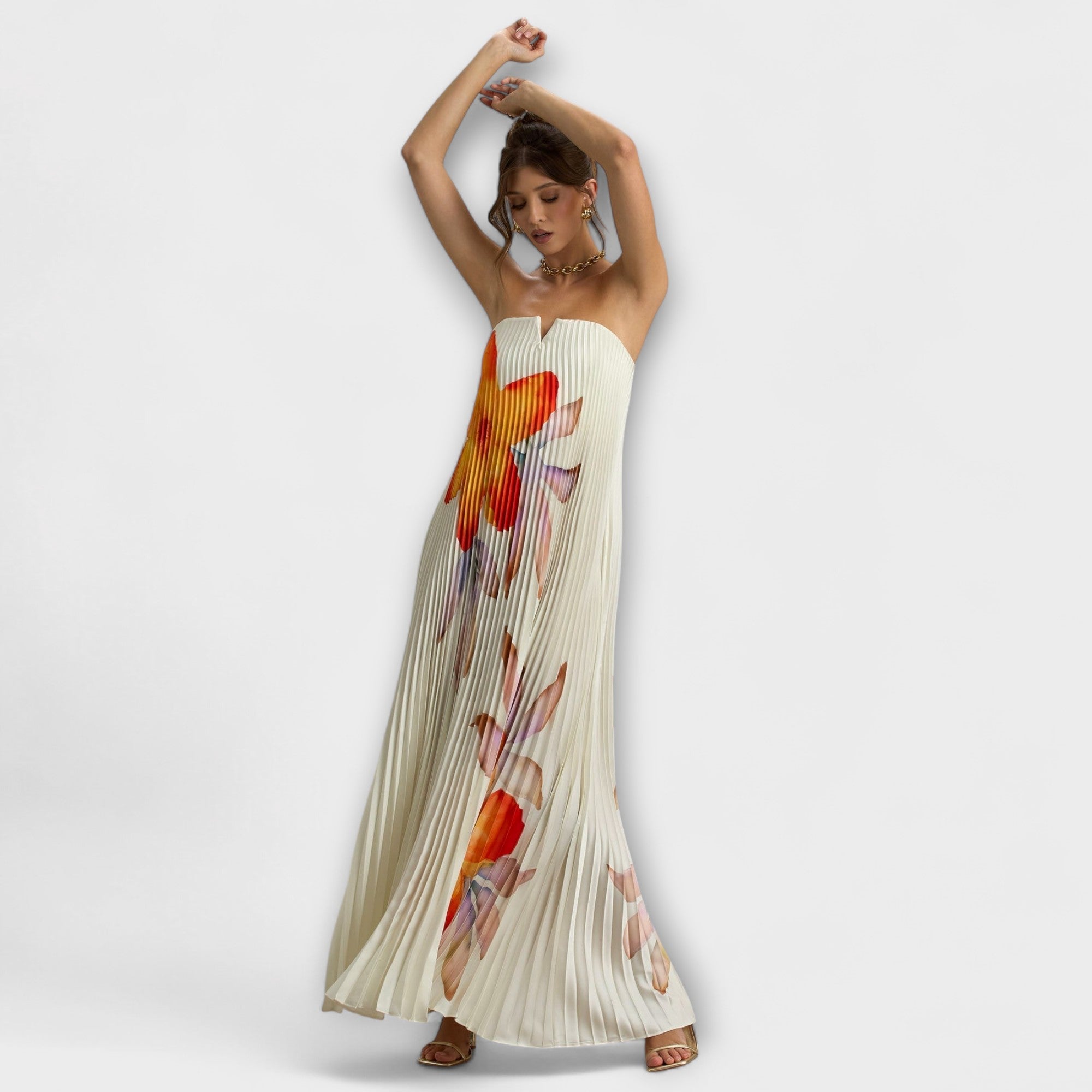 Michelle - Maxi Abito Sweetheart in Stampa Floreale Arancione