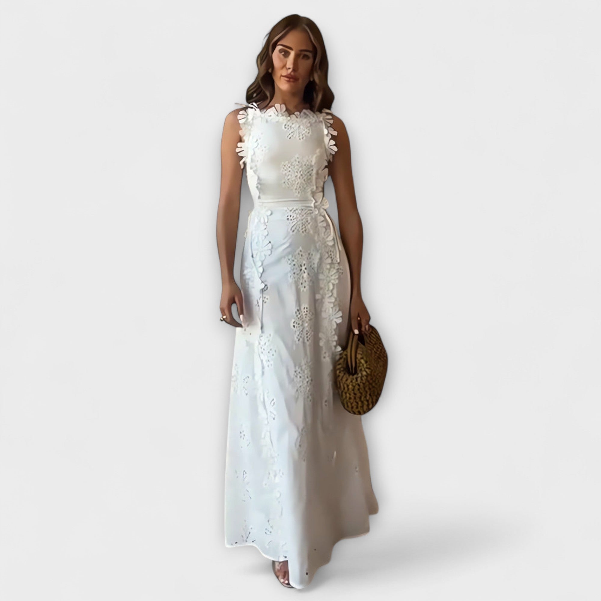 Éliora – Maxidress con motivo in pizzo floreale e cinture da annodare