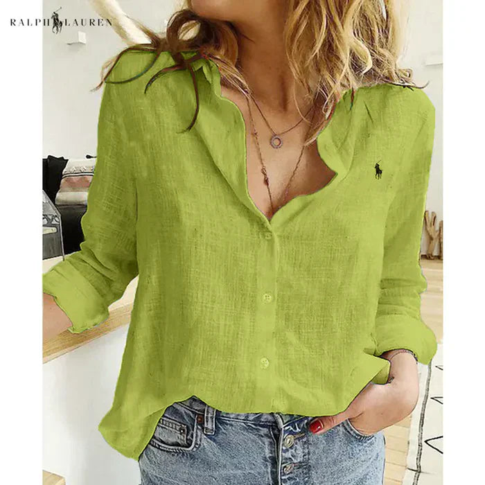 R. Ꮮаᴜгеn Camicia in Lino con Bottoni