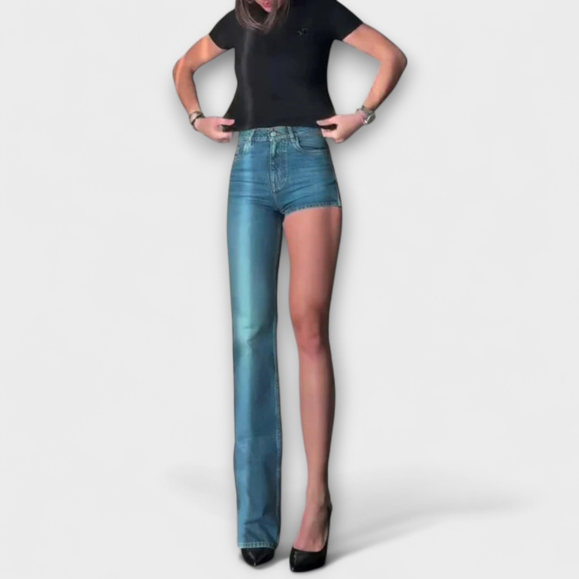 Astra - Pantaloni corti in denim asimmetrici alla moda con una spallina