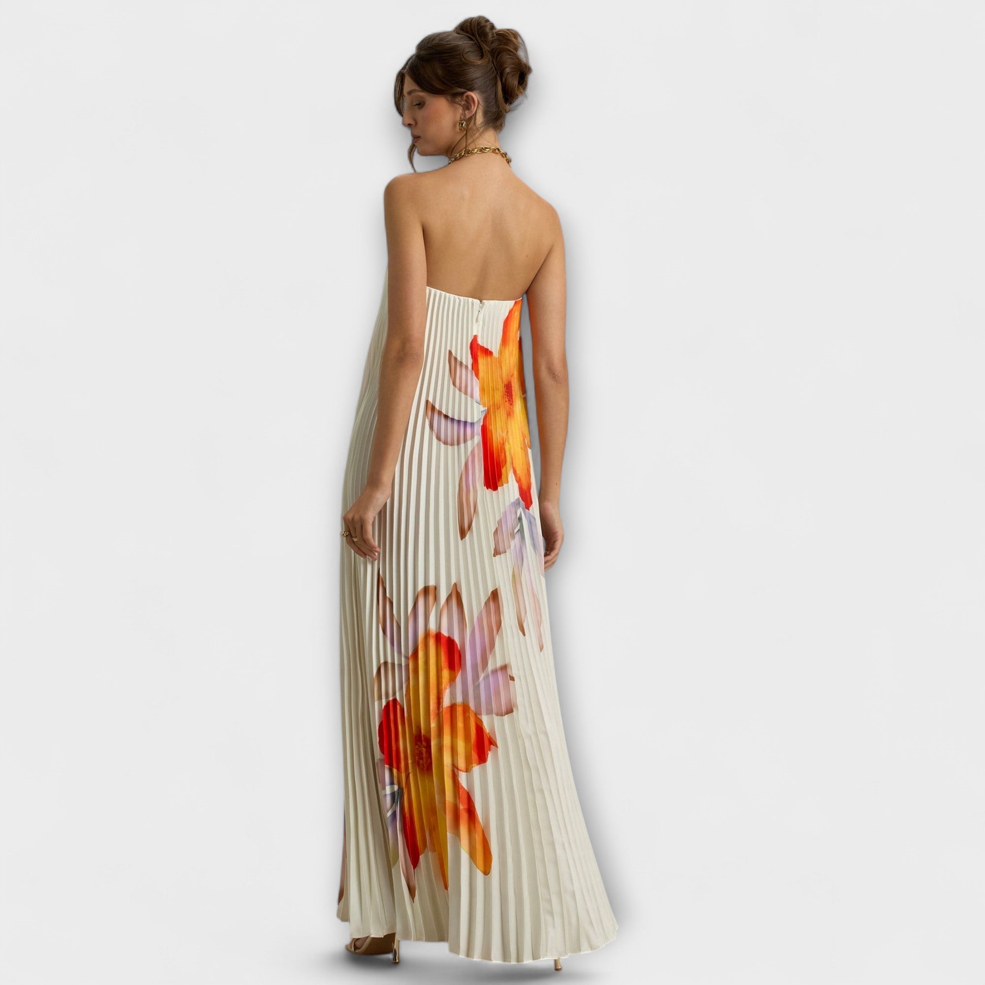 Michelle - Maxi Abito Sweetheart in Stampa Floreale Arancione