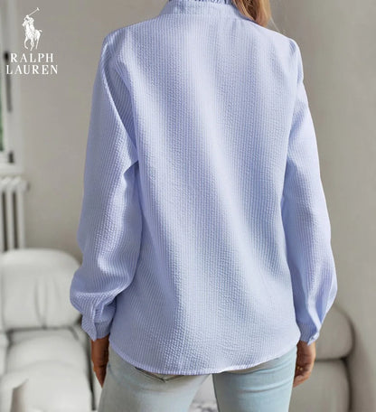 R. Ꮮаᴜгеn Camicia Button-Up con Rouches – Vestibilità Morbida e Testurizzata