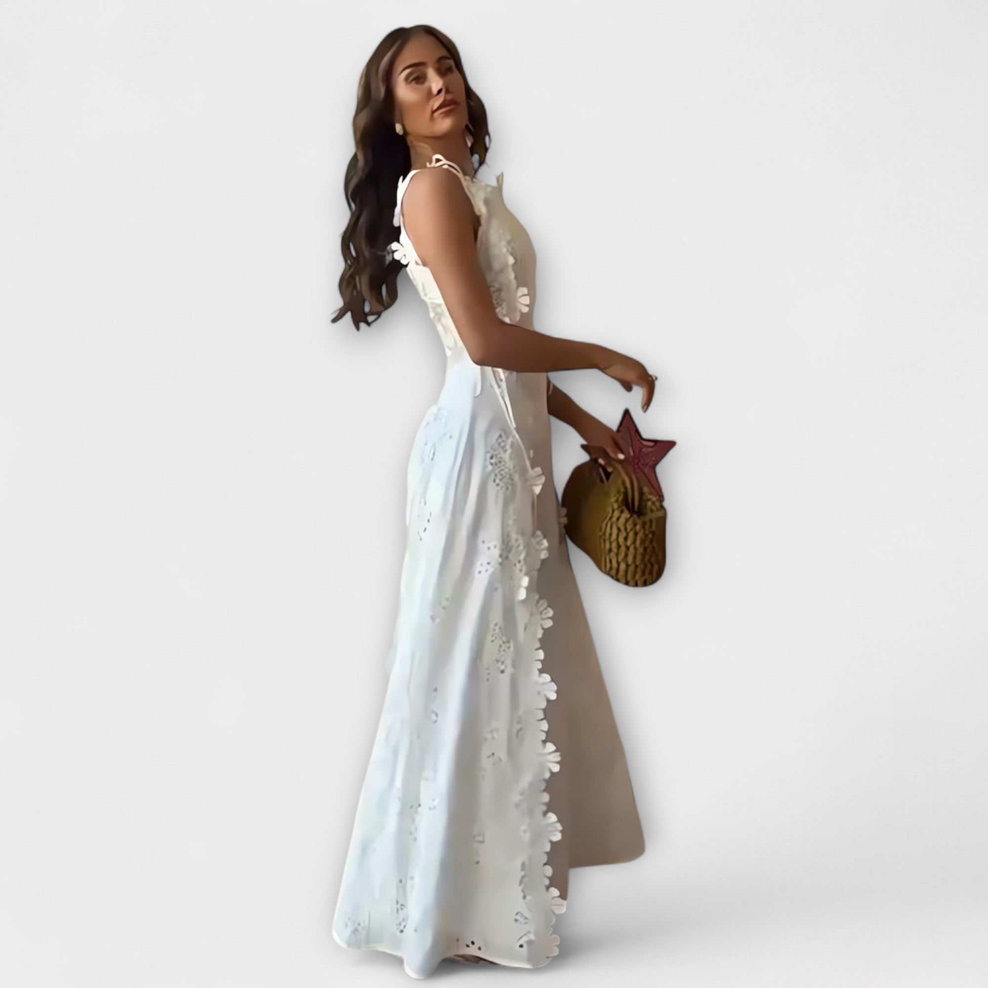Éliora – Maxidress con motivo in pizzo floreale e cinture da annodare
