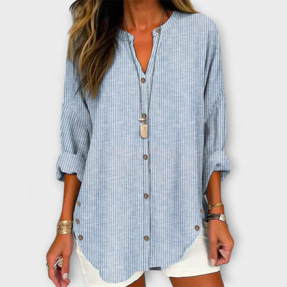 Lucida – Top elegante con scollatura a V e classico motivo a righe