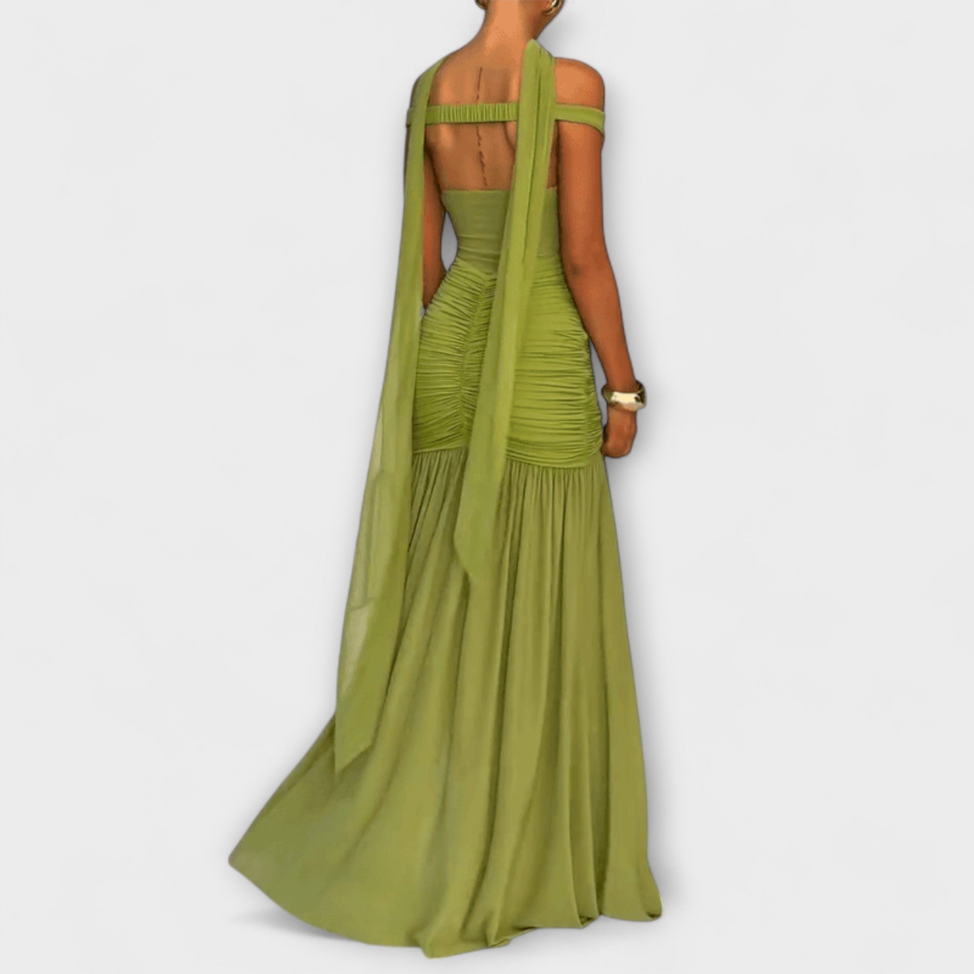 Nicole - Abito Maxy con scollatura a V color oliva