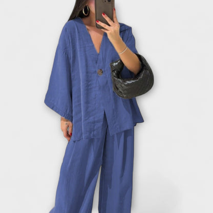 Jacqueline - Top e Pantaloni Duo con Scollo a V Casual