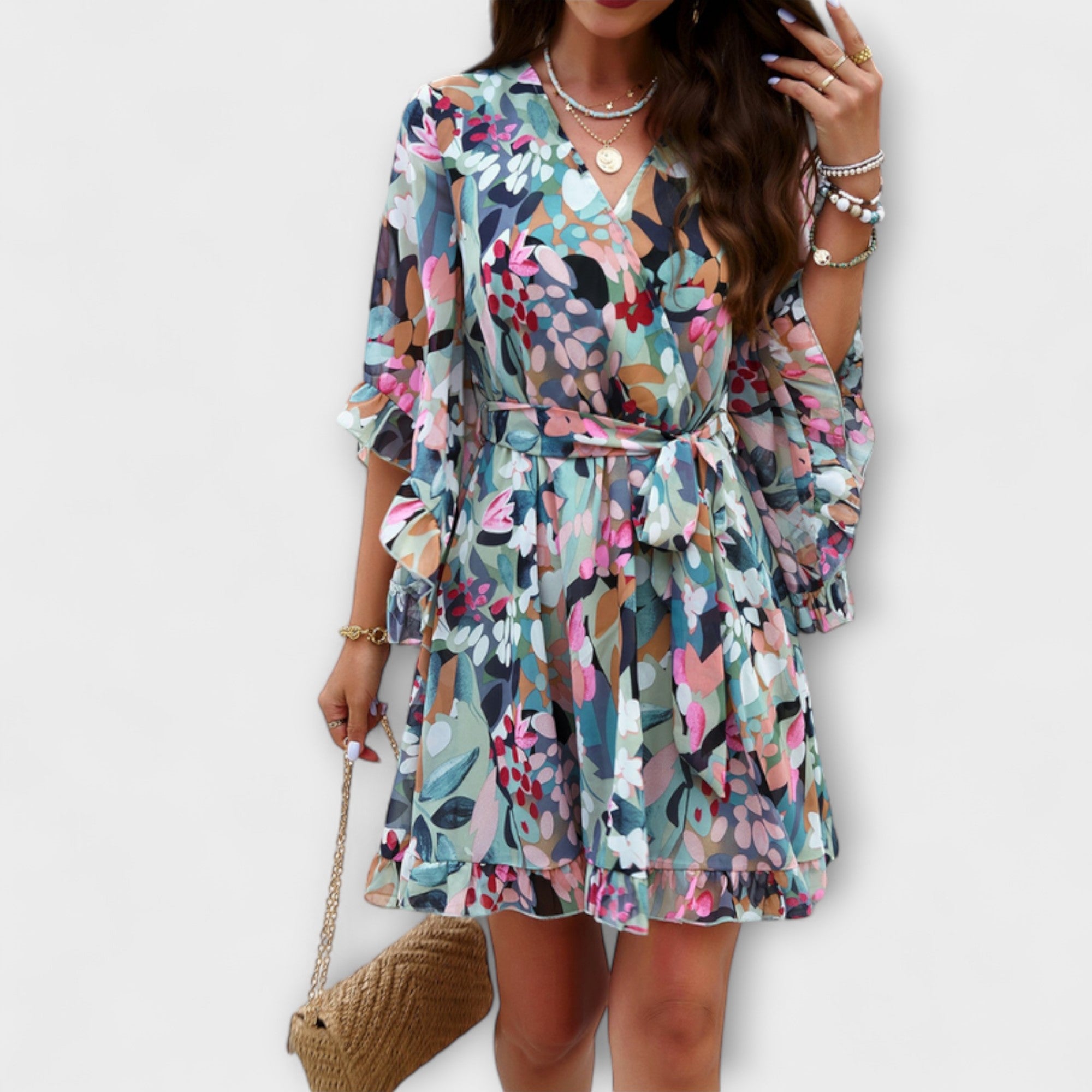 Lina - Abito Midi da Donna con Motivo Floreale