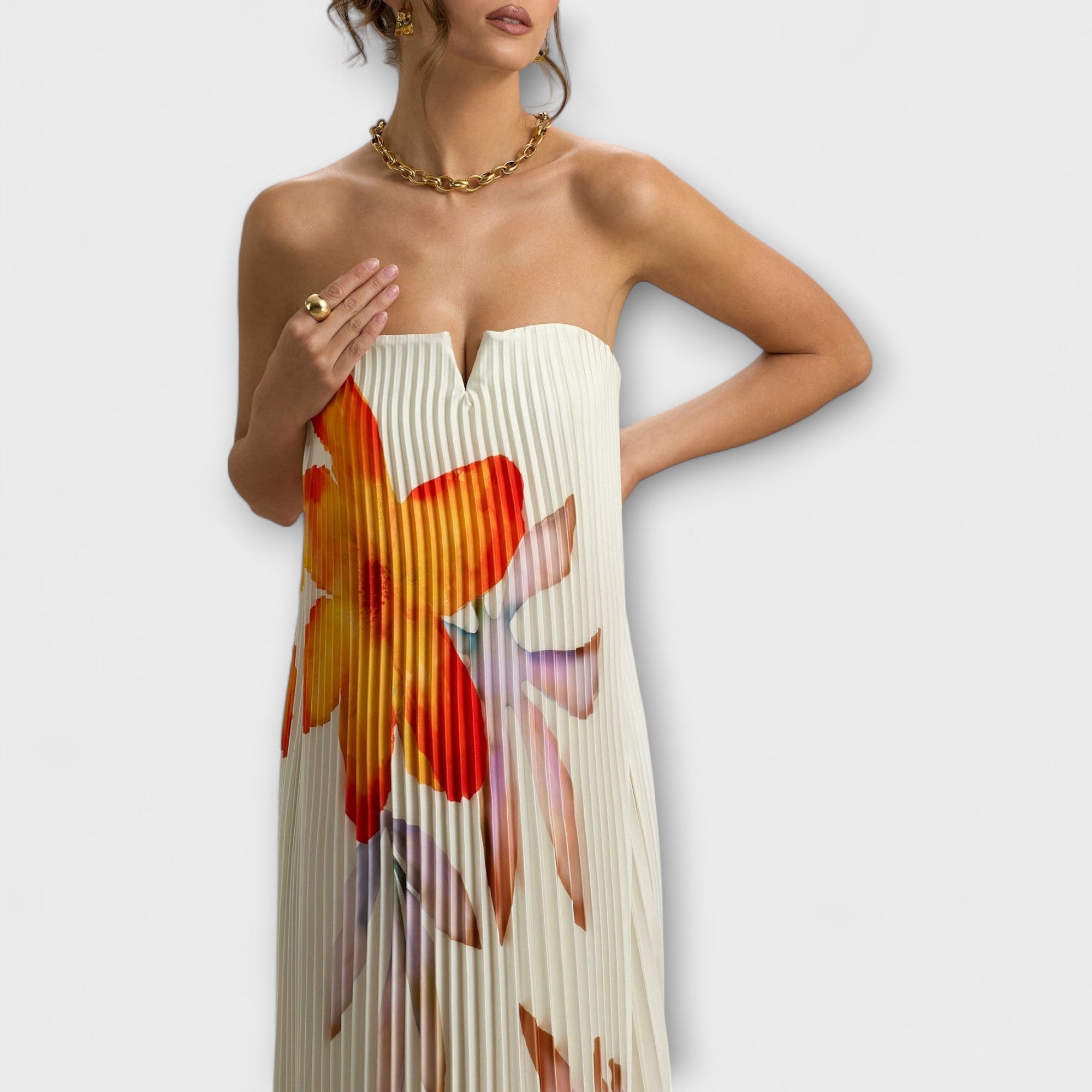 Michelle - Maxi Abito Sweetheart in Stampa Floreale Arancione