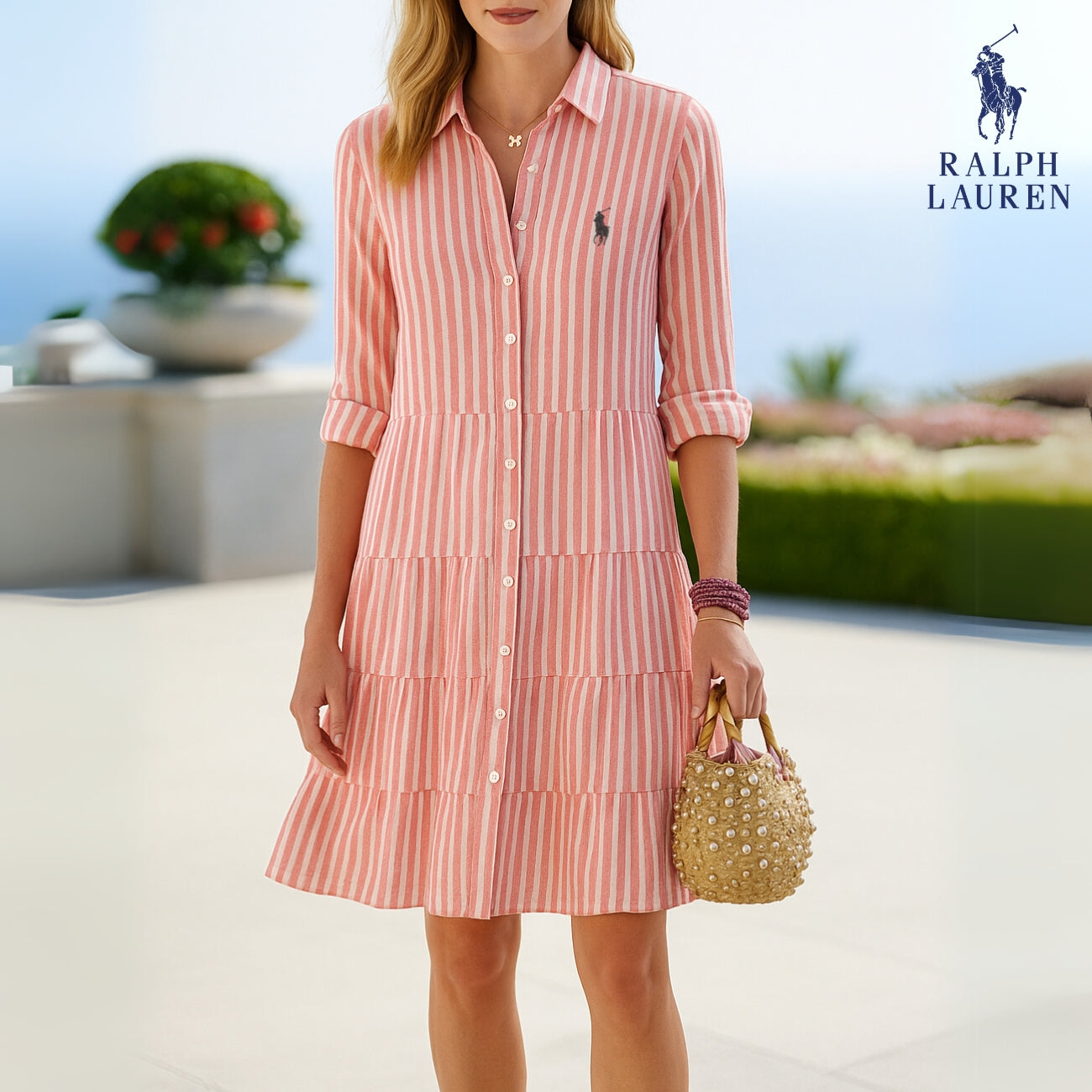 Abito Camicia a Righe di R. Ꮮаᴜгеn + Cappello da Sole R. Ꮮаᴜгеn in Regalo