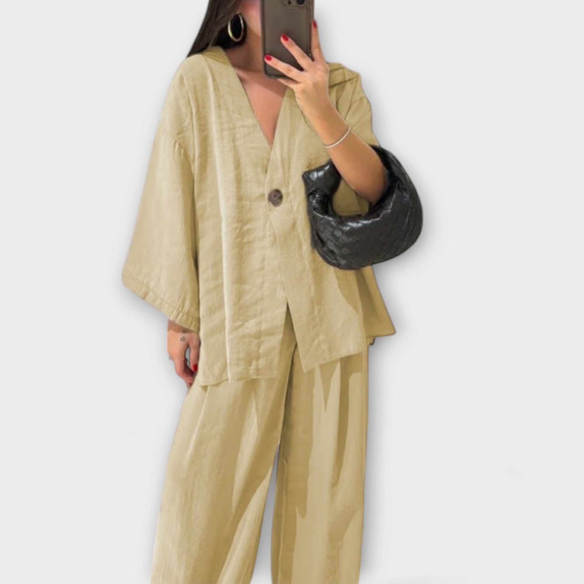 Jacqueline - Top e Pantaloni Duo con Scollo a V Casual
