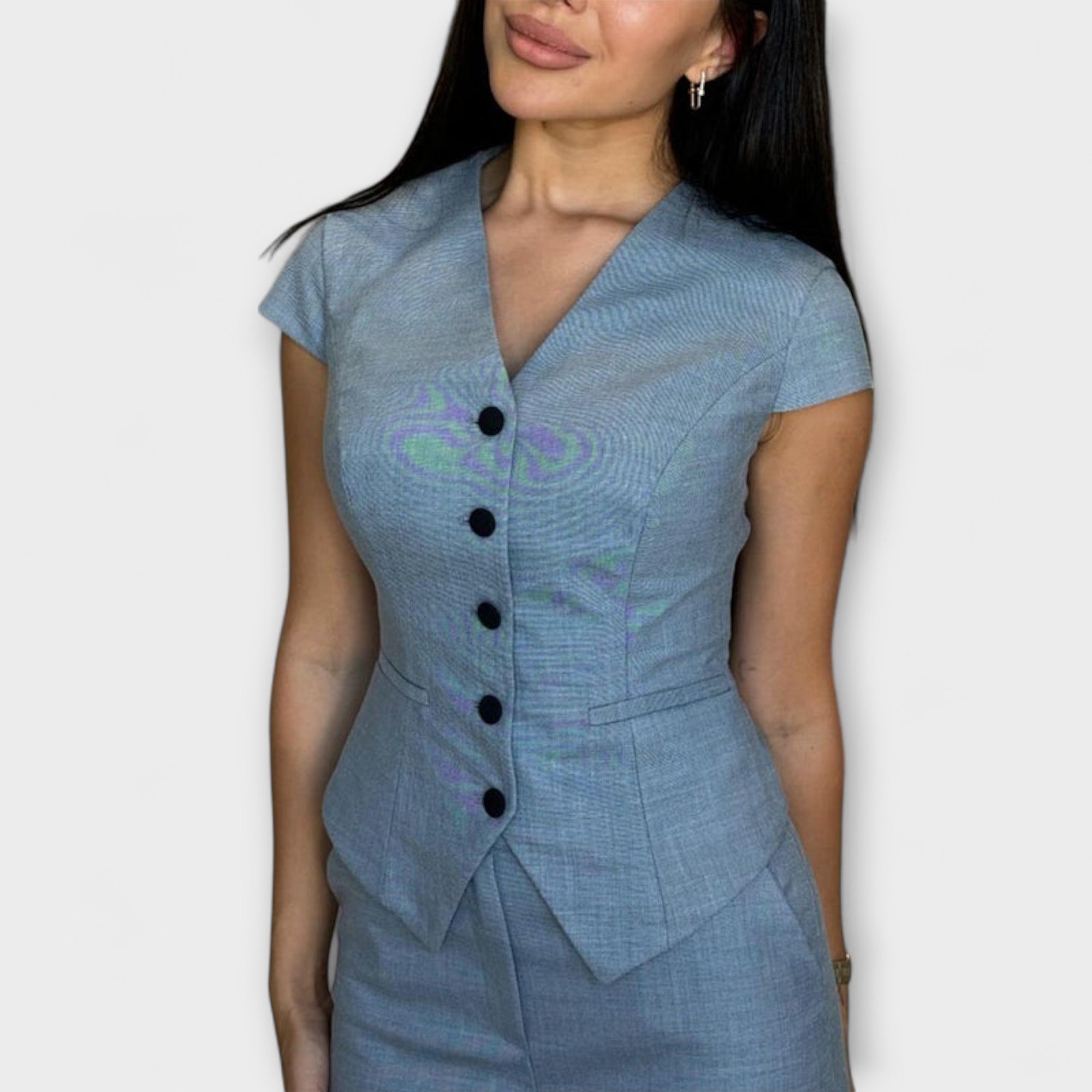 Ivy - Elegante top con scollo a V e set di pantaloni