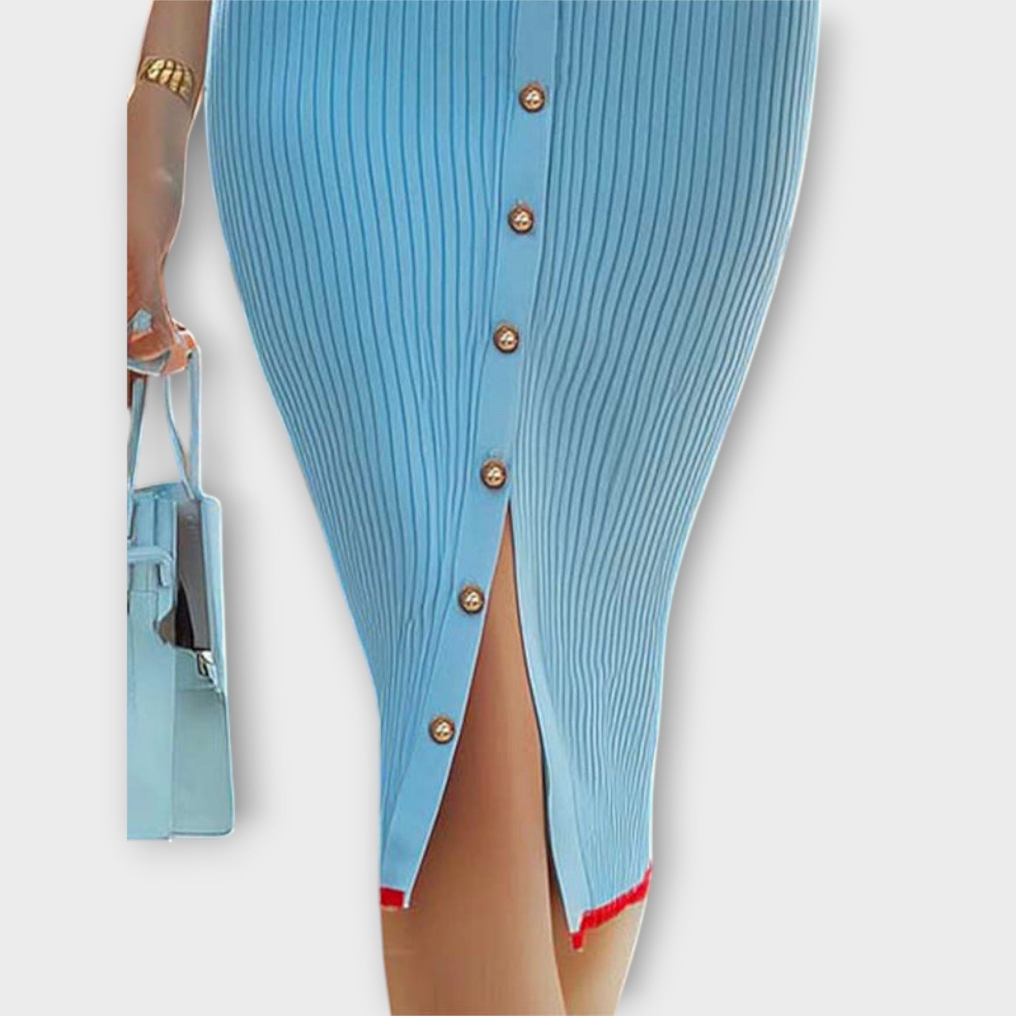 Sina - Elegante Abito a Tubino in Maglia Rippata Blu Baby