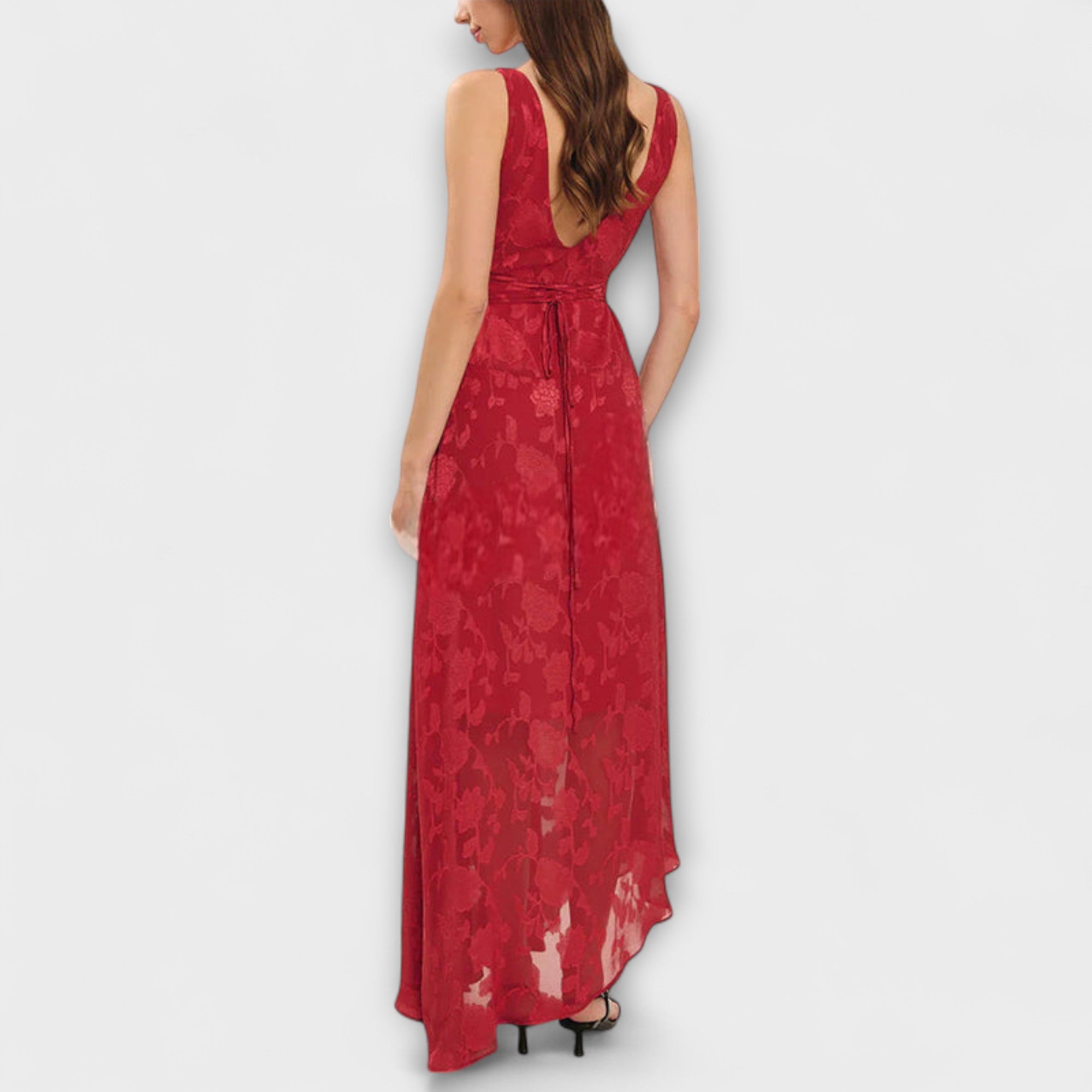 Opal - Elegante Abito Maxy in Jacquard con Schiena Scoperta