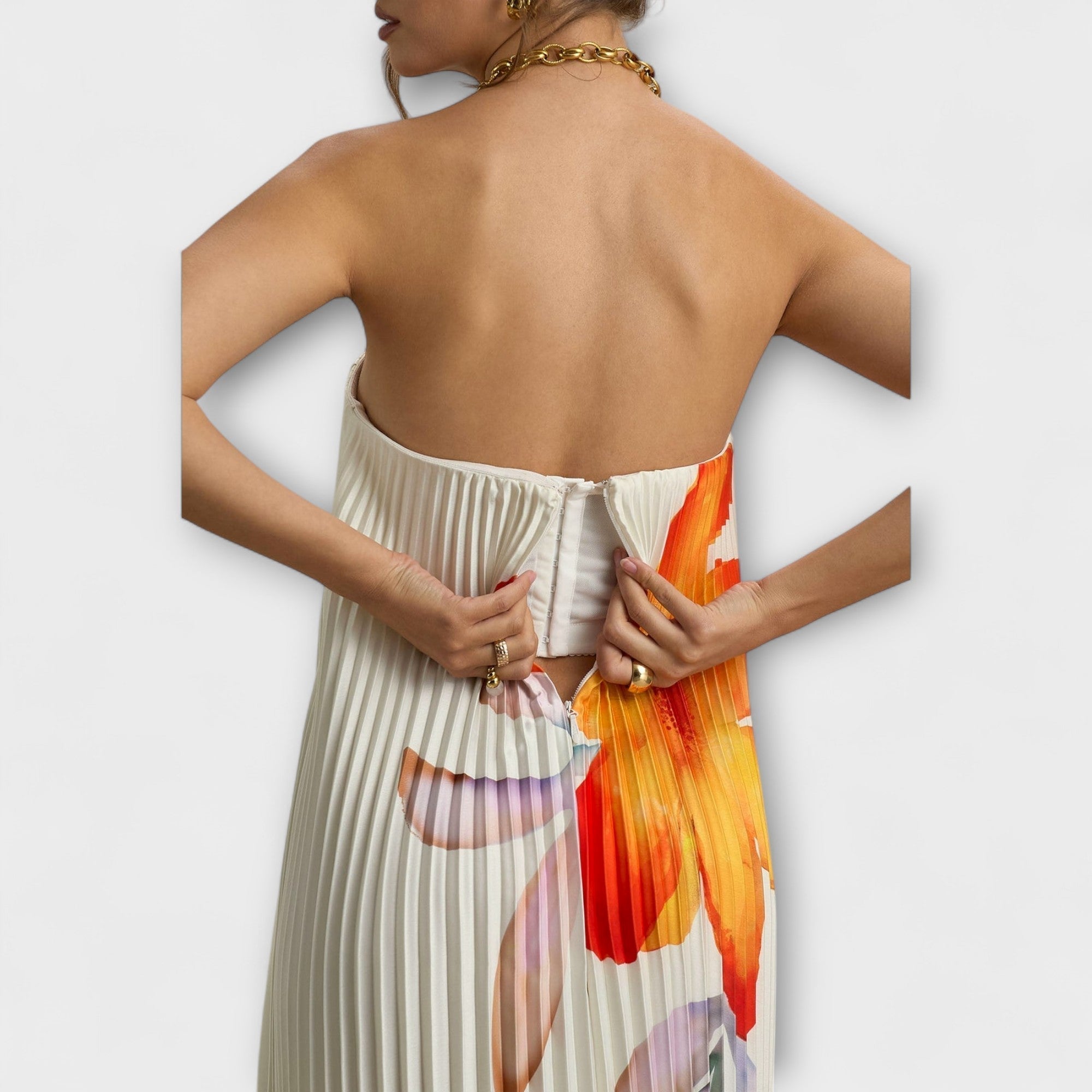 Michelle - Maxi Abito Sweetheart in Stampa Floreale Arancione