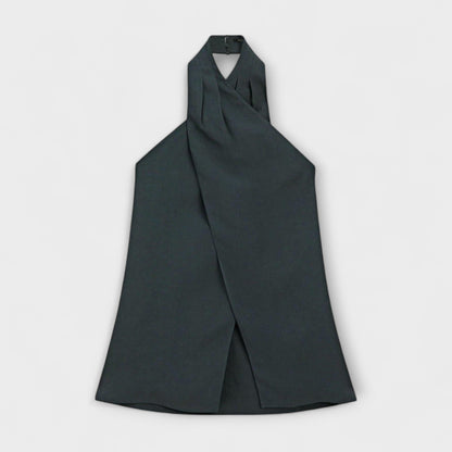 Leah - Top Blu con Collo All'Americana e Scollo Sulla Schiena