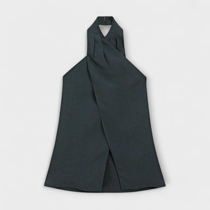 Hannah - Top blu con collo a halter e scollo sulla schiena