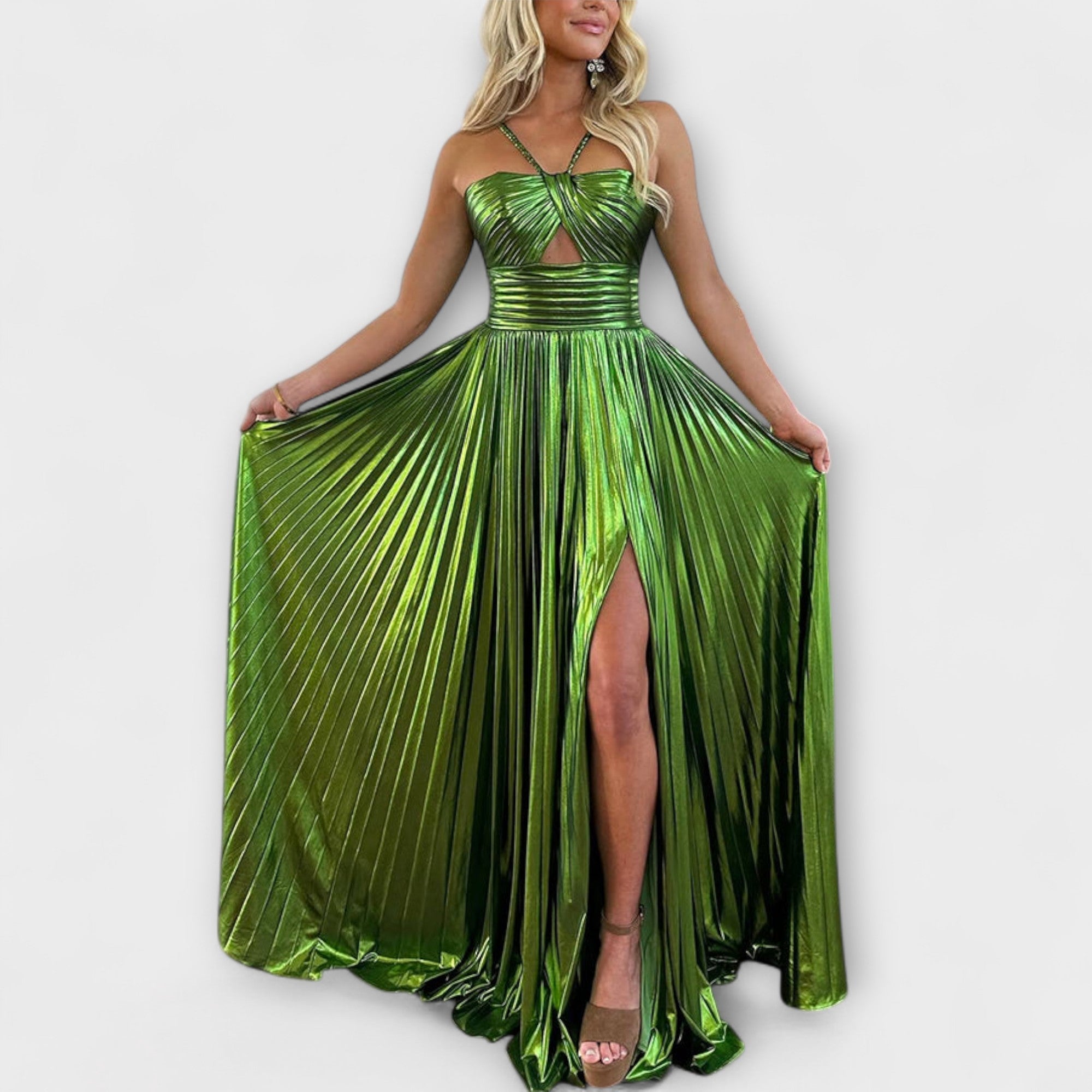 Maxi abito in tessuto metallico