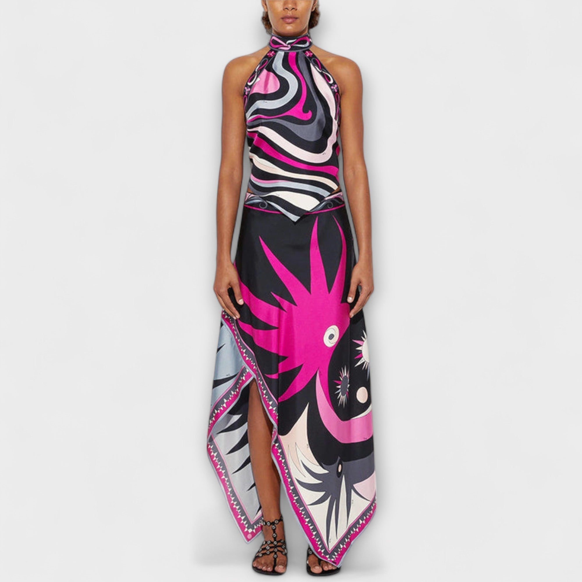 Everly - Set di top con collo halter e gonna midi asimmetrica