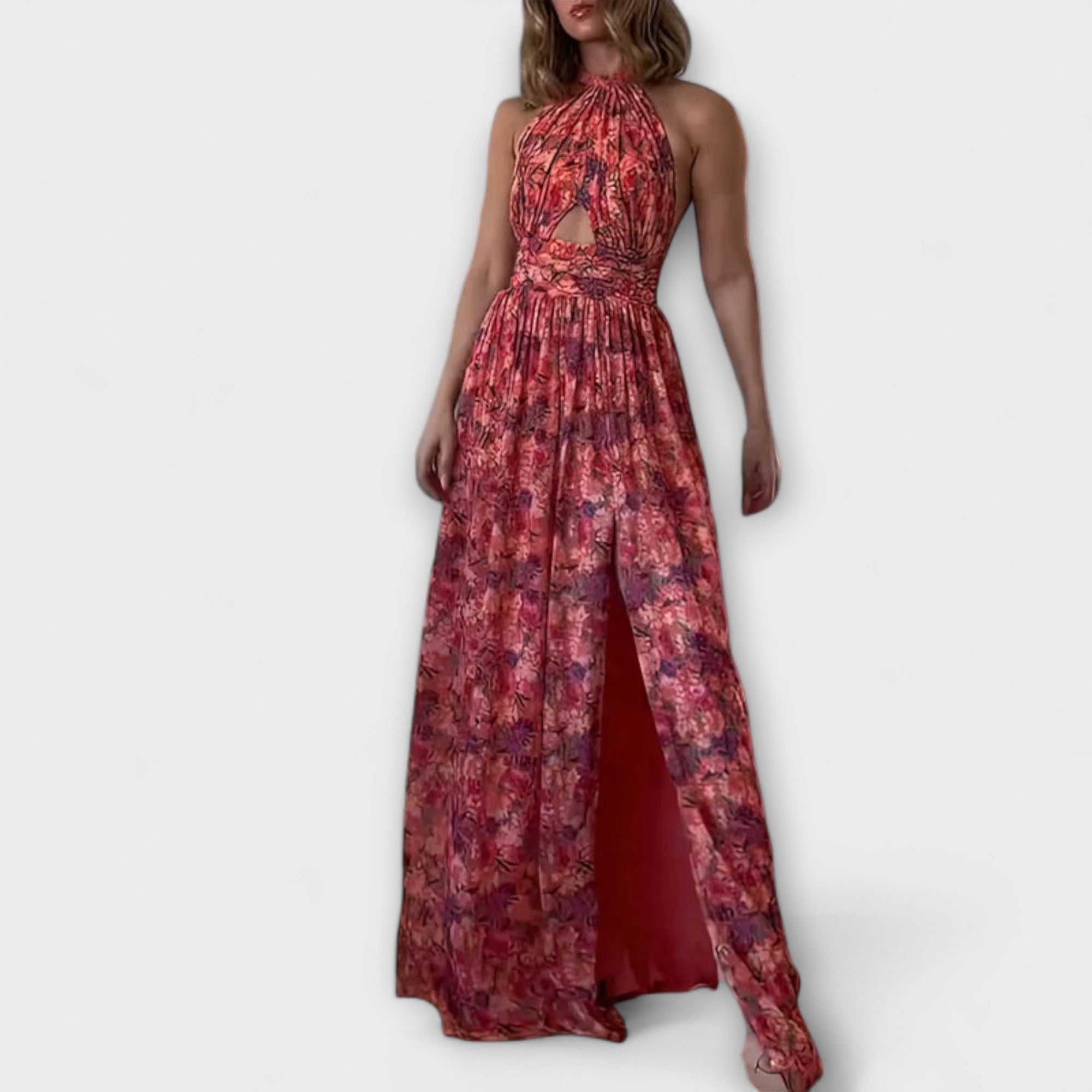 Nortrud - Abito Maxy senza schiena con motivo floreale