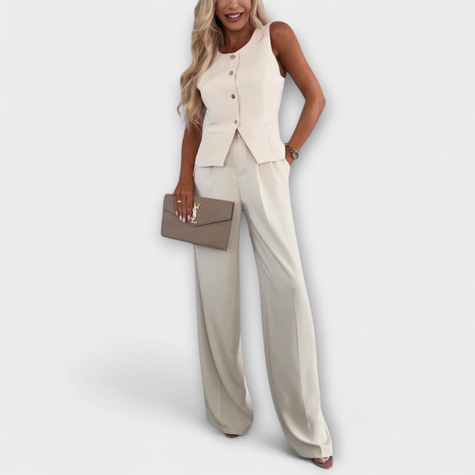 Wilhelmina - Elegante top senza maniche e completo pantaloni