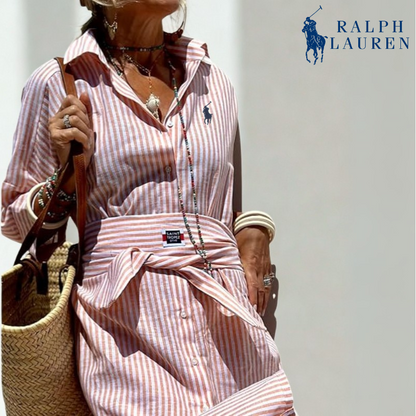 R. Ꮮаᴜгеn Abito Camicia a Strisce con Vita Regolabile