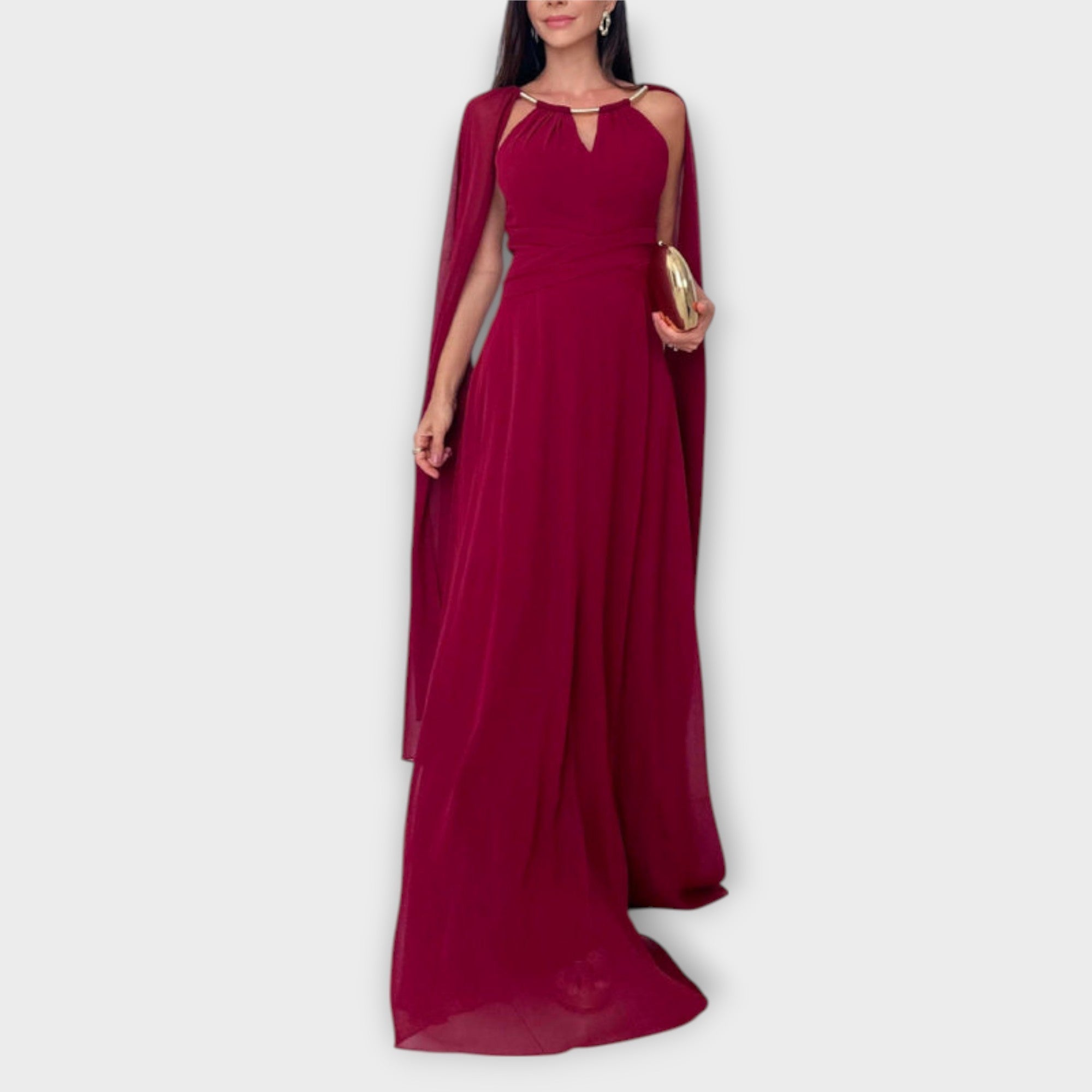 Mabel - Elegante Maxidress con maniche a cappotto e spacco alto