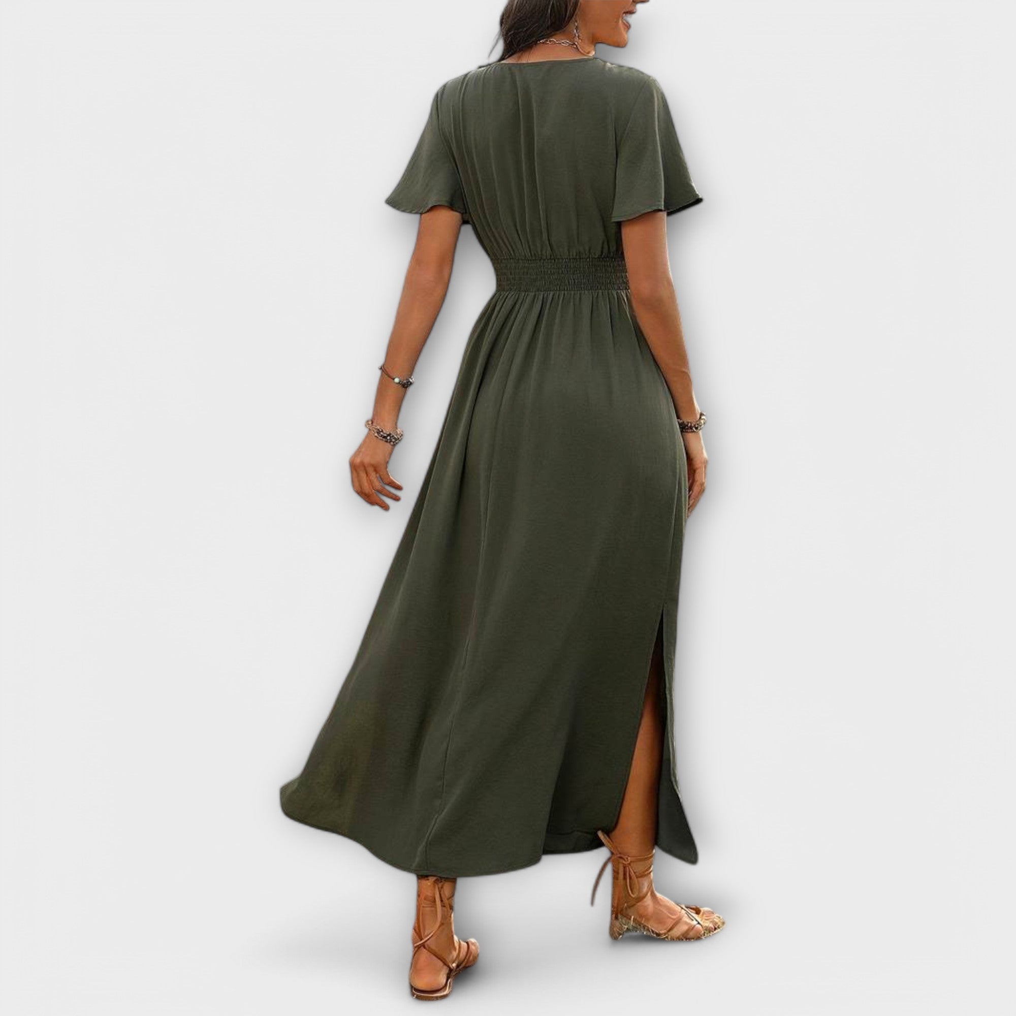Heather - Elegante abito boho con scollatura a V e maniche lunghe