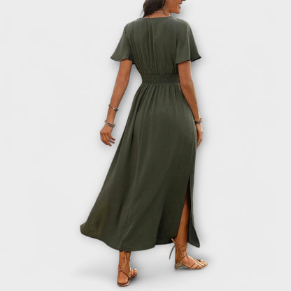 Heather - Elegante abito boho con scollatura a V e maniche lunghe