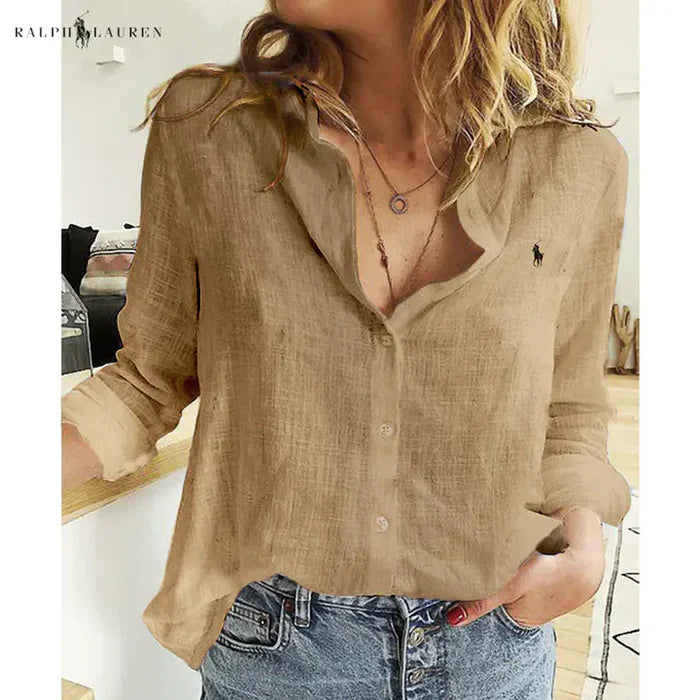 R. Ꮮаᴜгеn Camicia in Lino con Bottoni