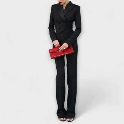 Noa - Set Blazer Corto con Perline Nere e Schiena Scoperta