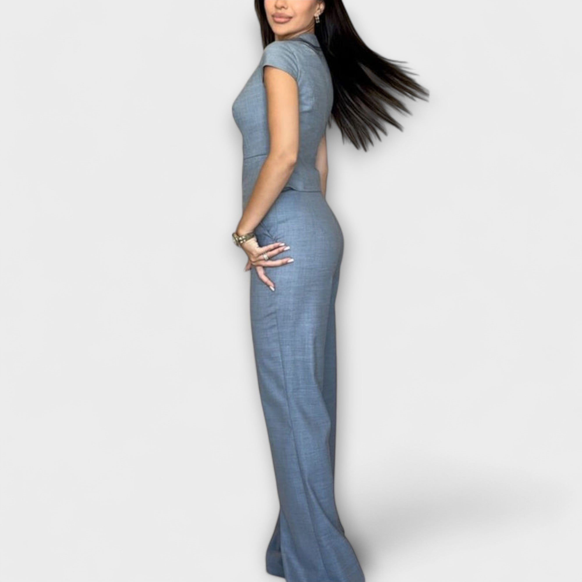 Ivy - Elegante top con scollo a V e set di pantaloni
