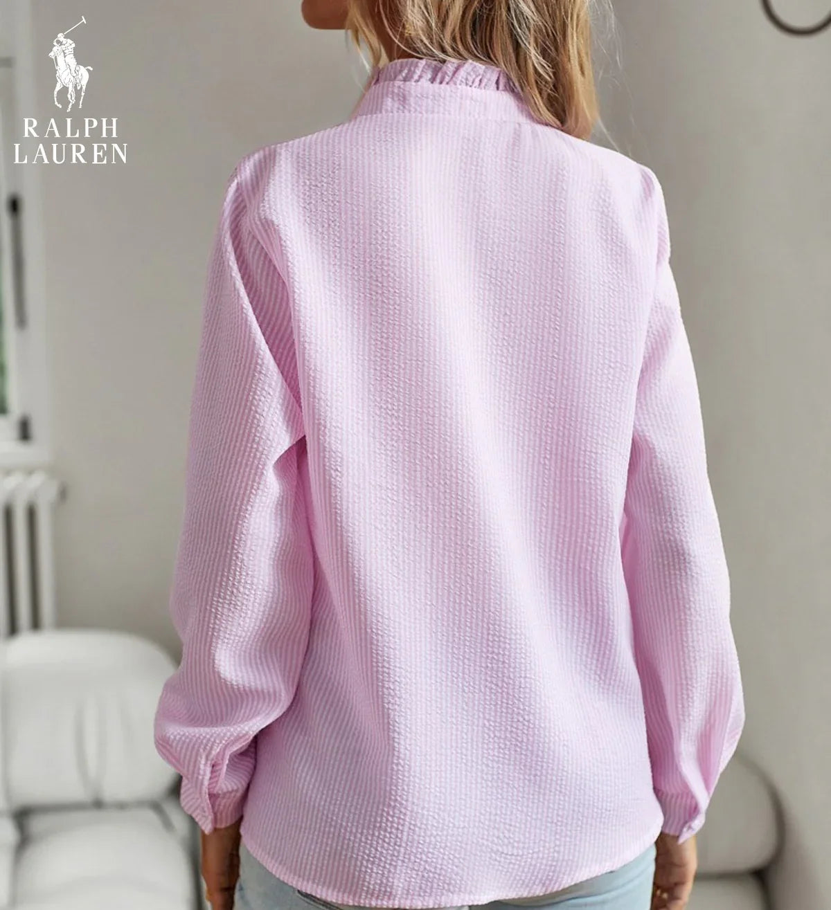 R. Ꮮаᴜгеn Camicia Button-Up con Rouches – Vestibilità Morbida e Testurizzata