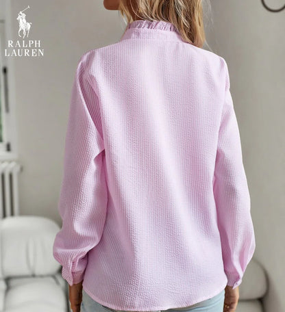 R. Ꮮаᴜгеn Camicia Button-Up con Rouches – Vestibilità Morbida e Testurizzata