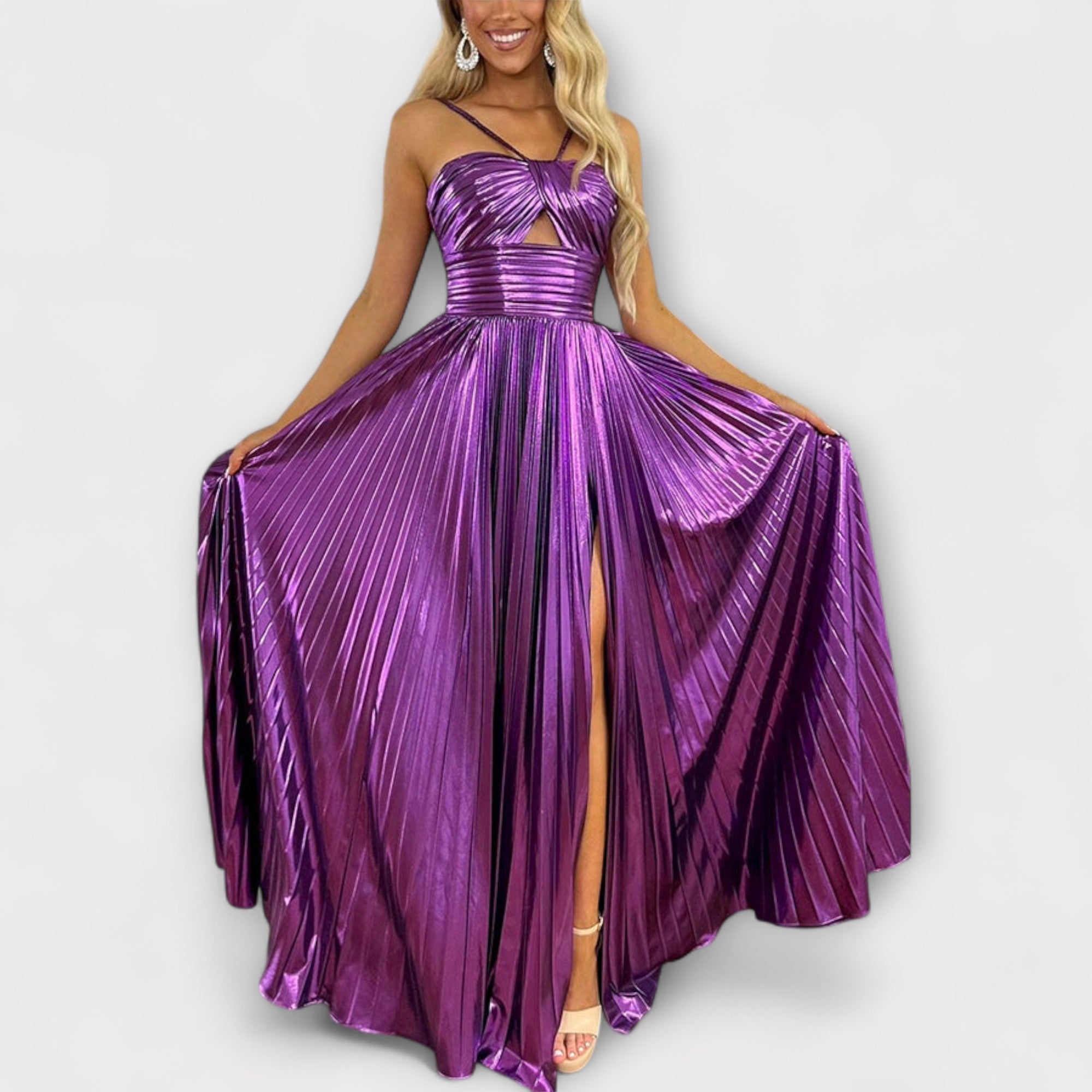 Maxi abito in tessuto metallico