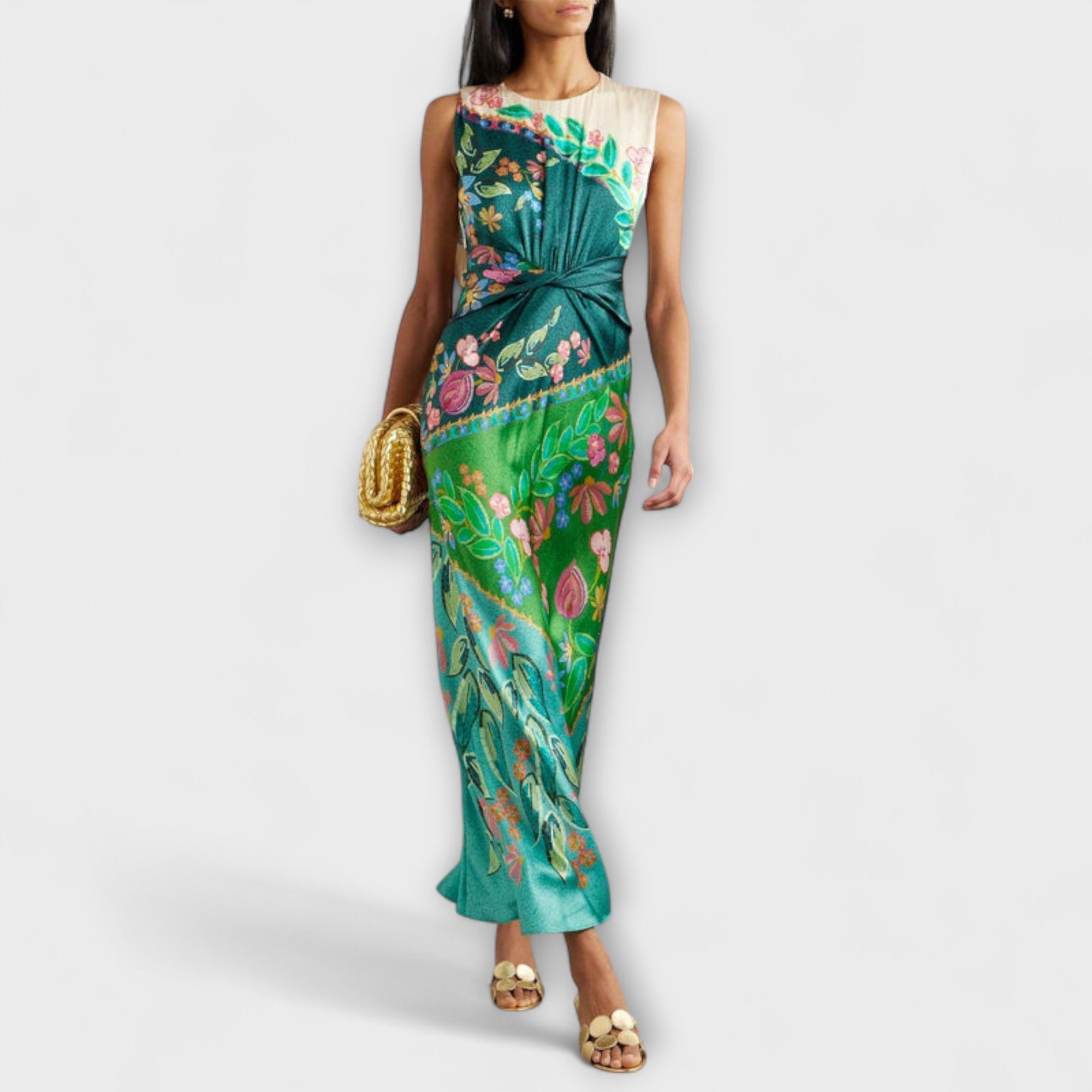 Aisling - Elegante Abito Maxy a Fiori Drappeggiato e Attorcigliato