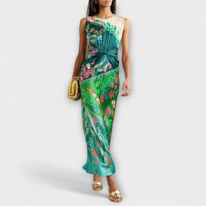 Aisling - Elegante Abito Maxy a Fiori Drappeggiato e Attorcigliato