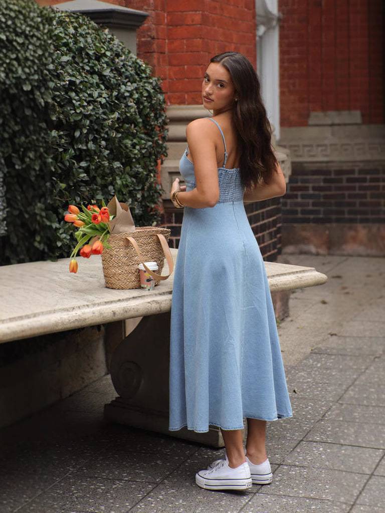 Lux - Vestito Denim Blu Senza Spalline