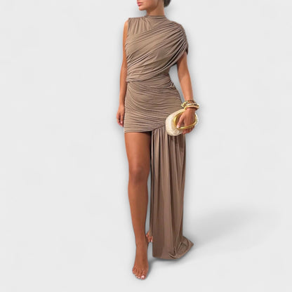 Lila - Abito elegante e aderente con scollatura rotonda e plissé