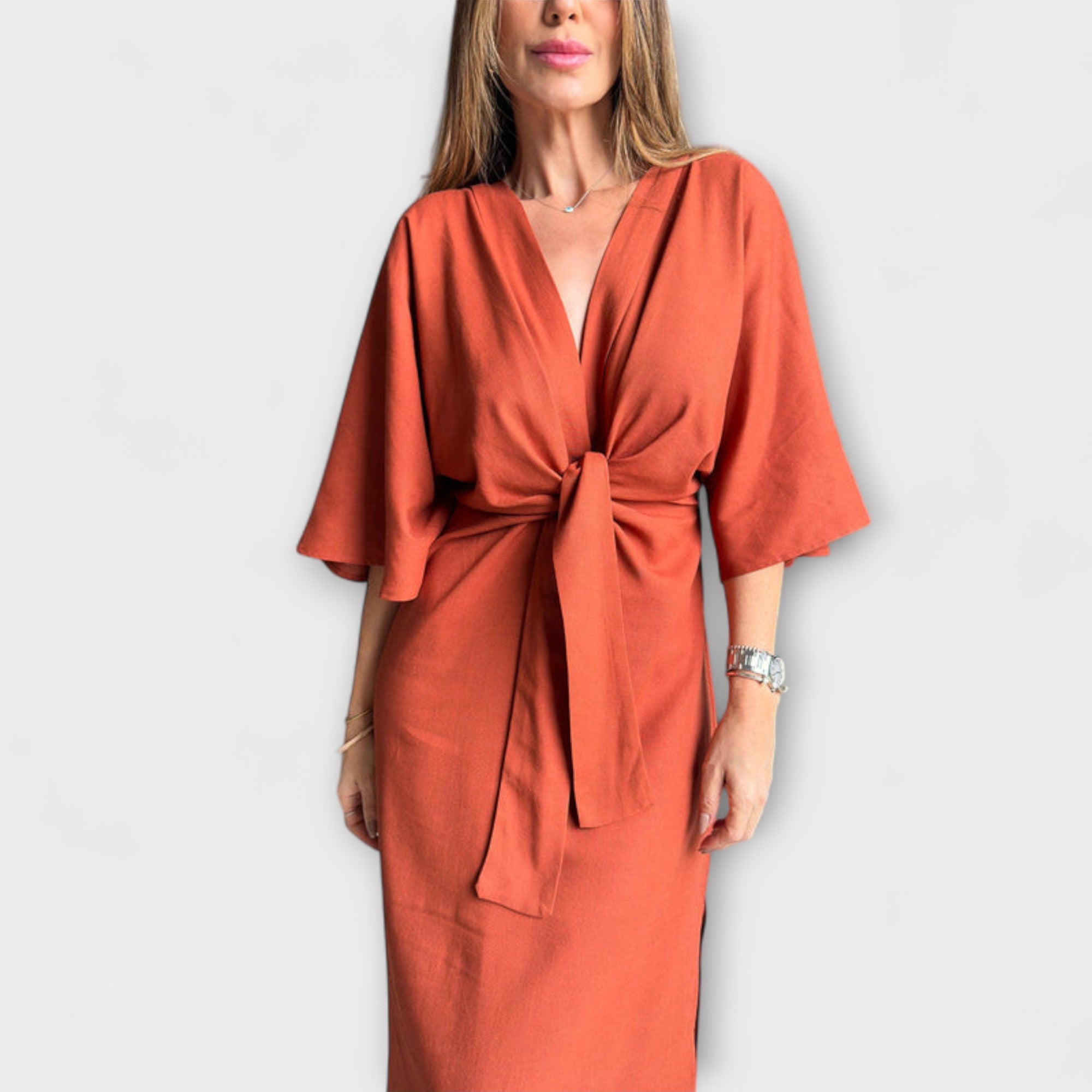Holly - Abito casual con scollatura a V e cravatta