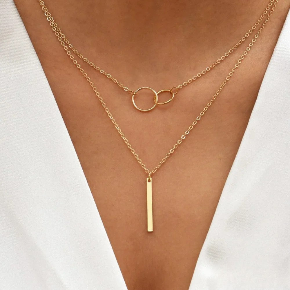 Collana con Pendente Doppio Cerchio Oro Retro