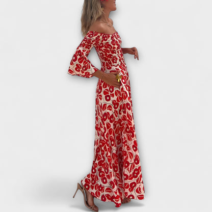 Bella - Abito Off-Shoulder con Fiori Marini